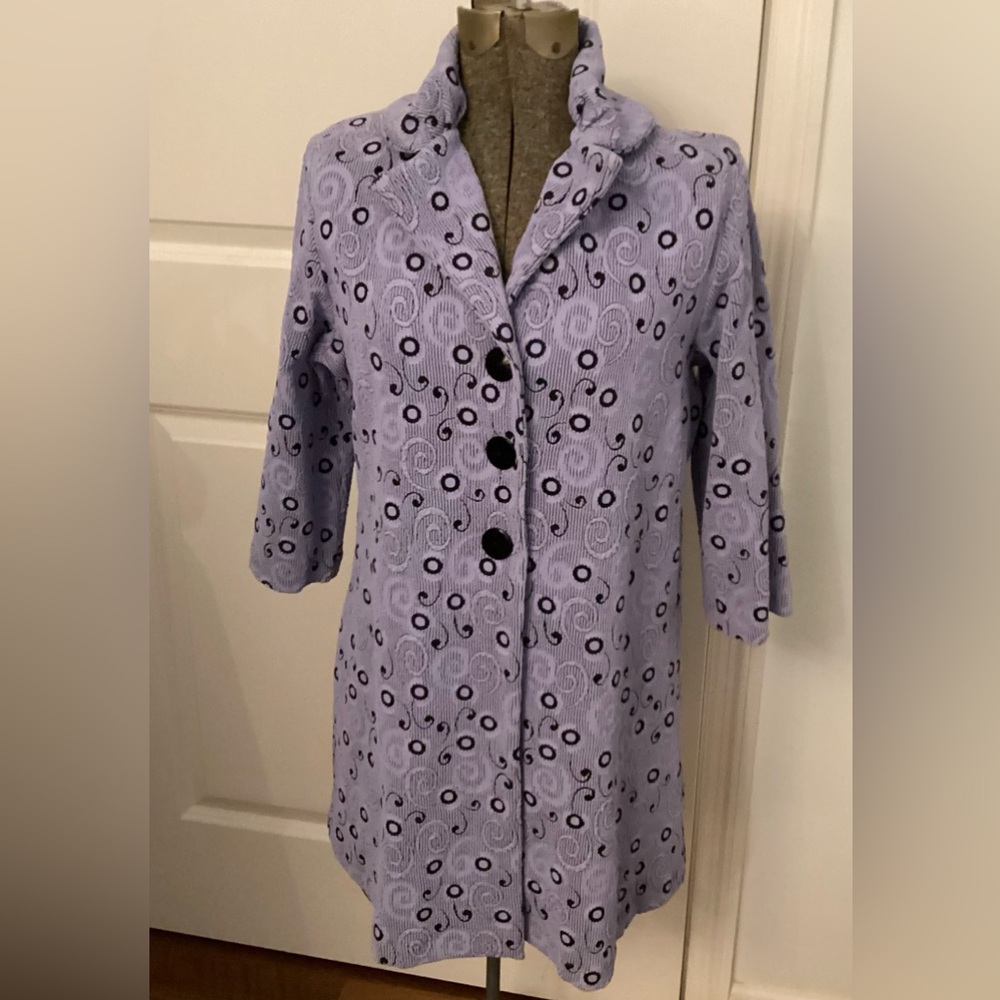 Andrea Lieu lavender textured coat style tunic,Size Large